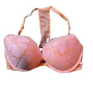Victoria's Secret Push‎ Up Bra Size 32D Orange/Pink Front Closure